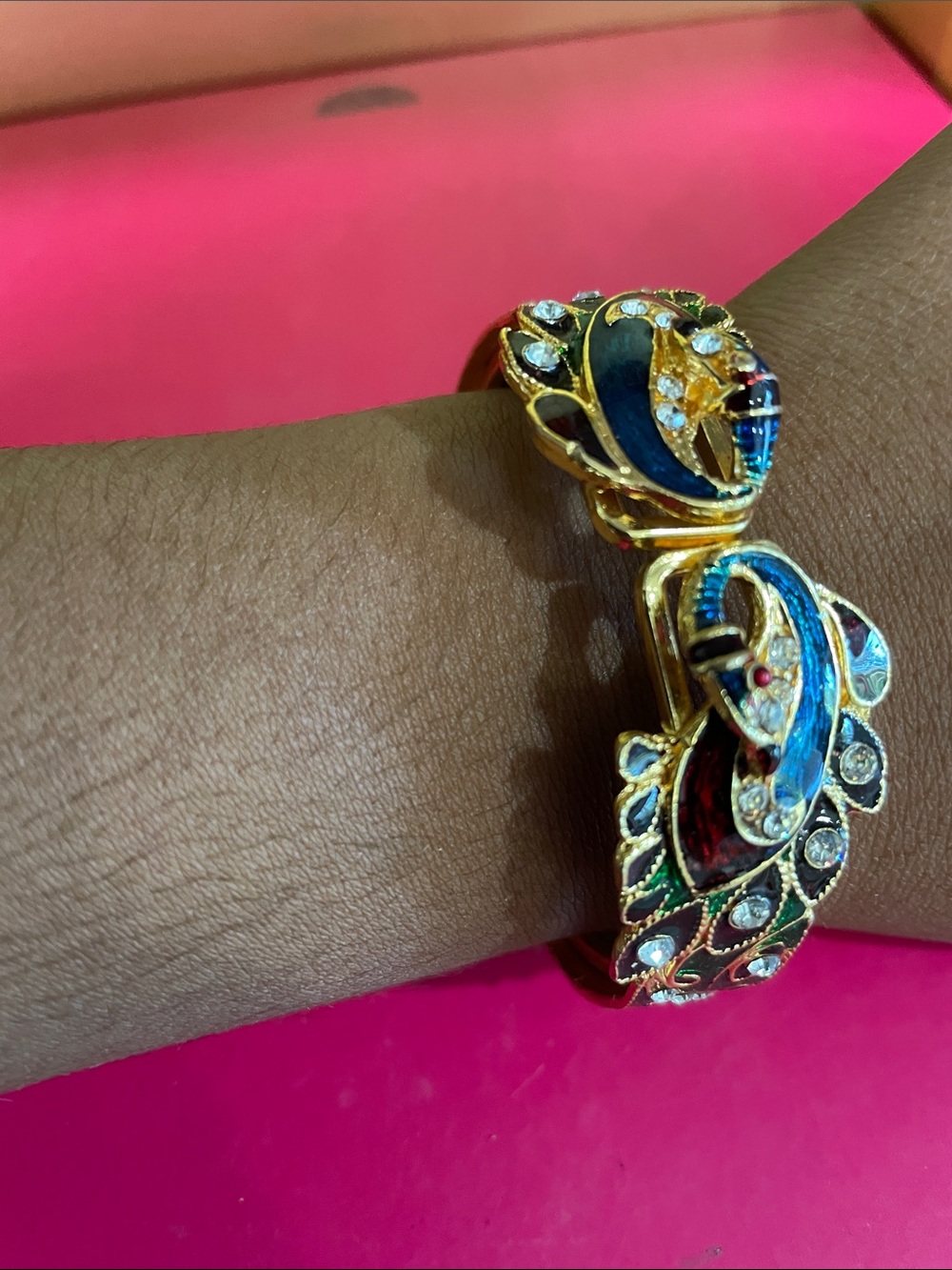Gold-Tone Multicolor Enamel Peacock Cuff Bracelet - Women's Jewelry